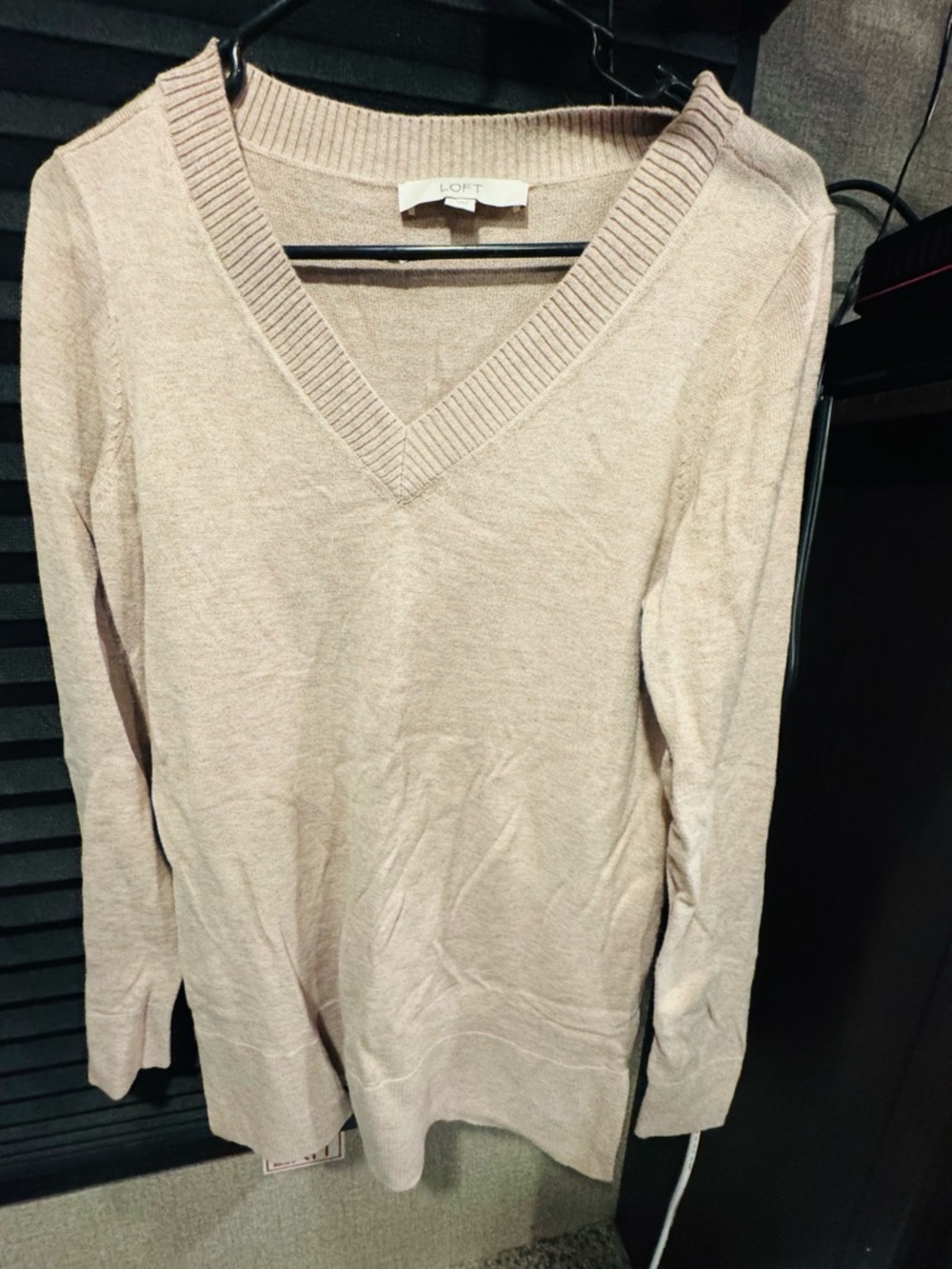 LOFT Light Beige Boatneck Lightweight V-Neck Sweater